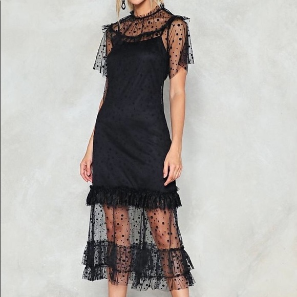 Nasty Gal Dresses & Skirts - Nasty Gal Love You Dots & Dots Black Mesh Midi Dress S NWT